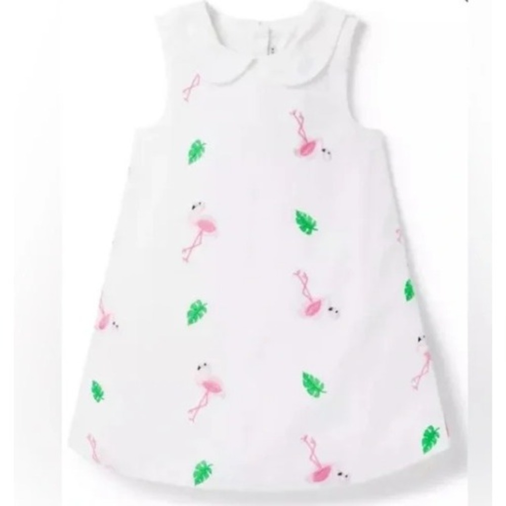 Janie and Jack Girls Embroidered Flamingo‎ Shift Dress White Pink Green